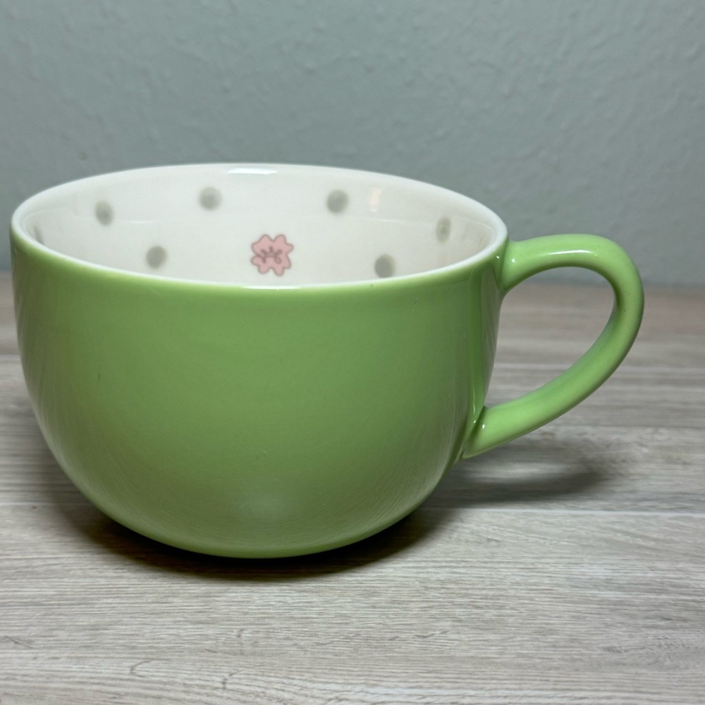 Starbucks coffee mug/ tea cup Green,polka dots, flower 2015